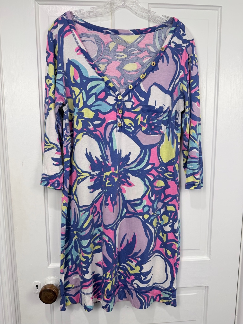 Lilly Pulitzer Multicolor Floral Long Sleeve Dress - Blue, Pink, Yellow, Purple
